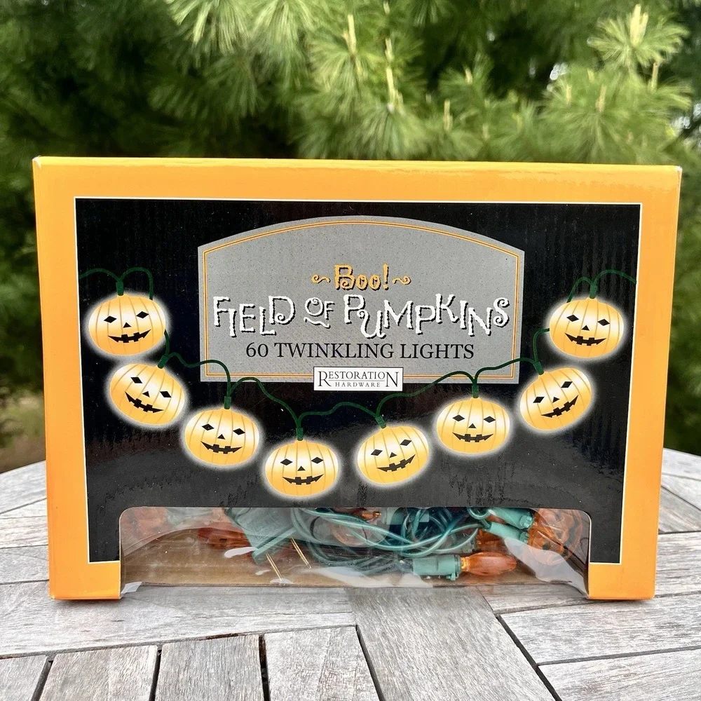 Vintage Restoration Hardware Halloween String‎ Lights 60 Orange Jack-o-Lanterns